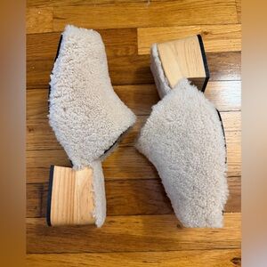 TOPSHOP Faux Shearling Platform Mule Heels – Cream | Cozy Chic